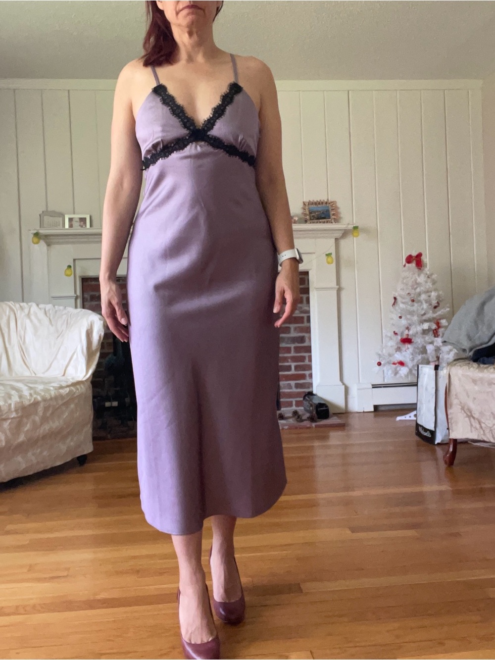 MinkPink Lillian Lace Trim Midi Dress in Lilac